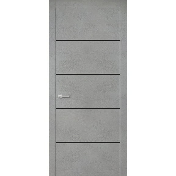Modern Wood Interior Door with Hardware | Planum 0015 Concrete | Single Panel Frame Trims | Bathroom Bedroom Sturdy Doors-18" x 80"