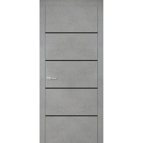 Modern Wood Interior Door with Hardware | Planum 0015 Concrete | Single Panel Frame Trims | Bathroom Bedroom Sturdy Doors-32" x 96"