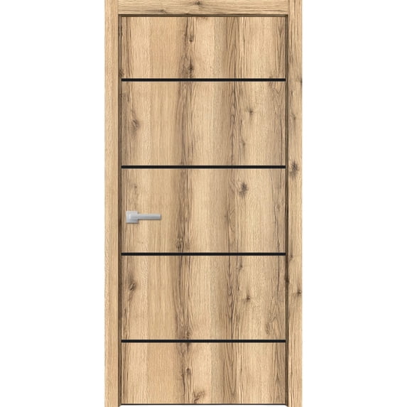 Modern Wood Interior Door with Hardware | Planum 0015 Oak | Single Panel Frame Trims | Bathroom Bedroom Sturdy Doors-30" x 96"