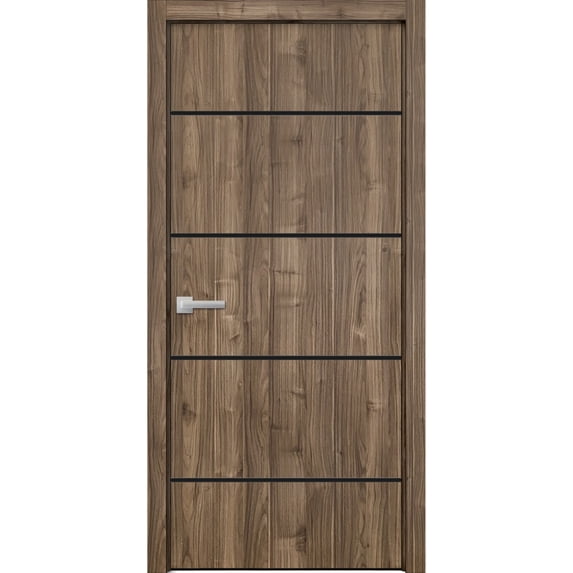 Modern Wood Interior Door with Hardware | Planum 0015 Walnut | Single Panel Frame Trims | Bathroom Bedroom Sturdy Doors-30" x 80"