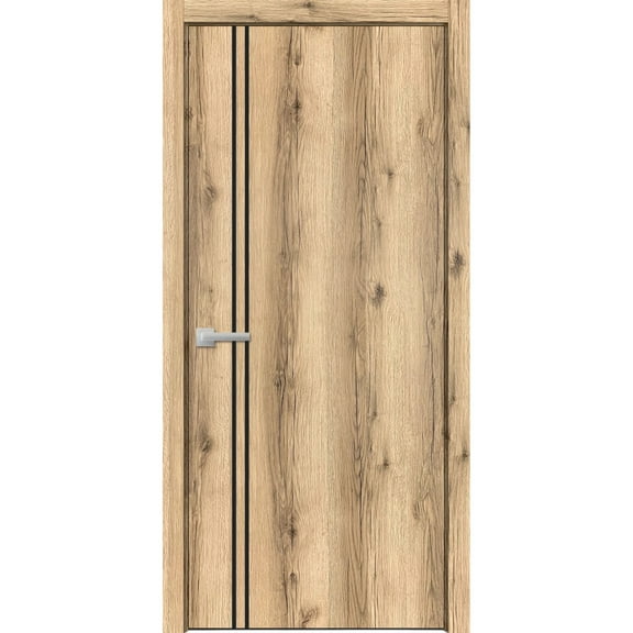 Modern Wood Interior Door with Hardware | Planum 0016 Oak | Single Panel Frame Trims | Bathroom Bedroom Sturdy Doors-24" x 96"