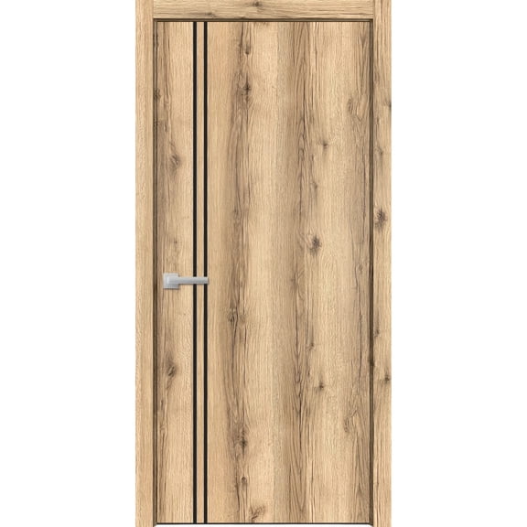 Modern Wood Interior Door with Hardware | Planum 0016 Oak | Single Panel Frame Trims | Bathroom Bedroom Sturdy Doors-28" x 80"