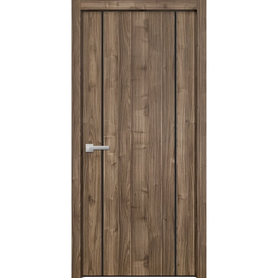 Modern Wood Interior Door with Hardware | Planum 0017 Walnut | Single Panel Frame Trims | Bathroom Bedroom Sturdy Doors-36" x 84"