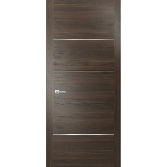 Modern Wood Interior Door with Hardware | Planum 0020 Chocolate Ash | Single Panel Frame Trims | Bathroom Bedroom Sturdy Doors-36" x 84"