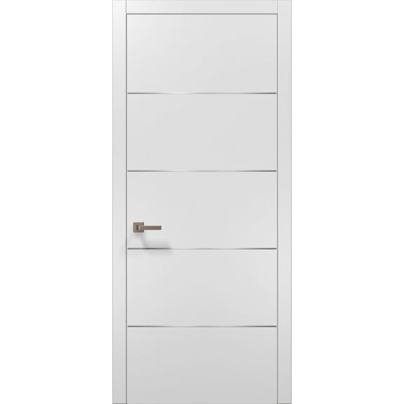 Modern Wood Interior Door with Hardware | Planum 0020 White Silk | Single Panel Frame Trims | Bathroom Bedroom Sturdy Doors-36" x 84"