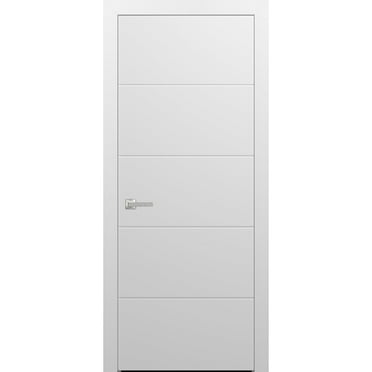 Modern Wood Interior Door with Hardware | Planum 0770 White Silk | Single Panel Frame Trims | Bathroom Bedroom Sturdy Doors-36" x 84"