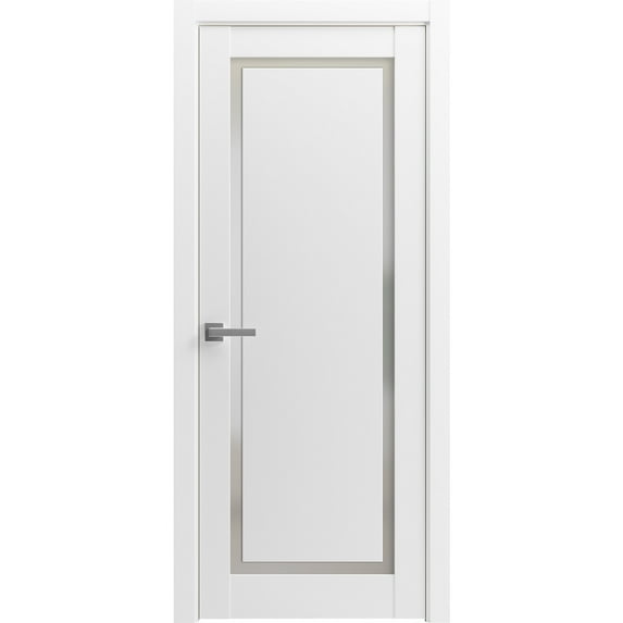 Modern Wood Interior Door with Hardware | Planum 0888 White Silk | Single Panel Frame Trims | Bathroom Bedroom Sturdy Doors-36" x 96"