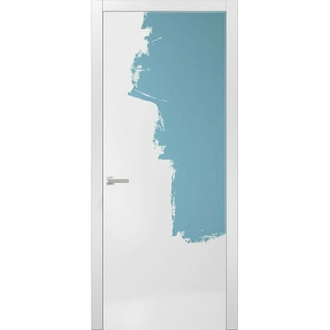 Modern Wood Interior Pre-Hung Door with Hardware | Planum 0010 Primed | Single Panel Frame Trims | Bathroom Bedroom Sturdy Doors-18" x 84"