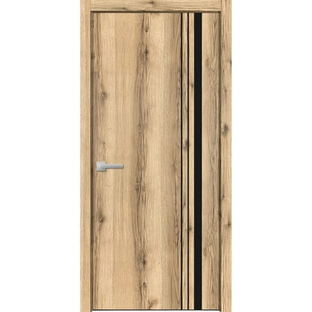 Modern Wood Interior Pre-Hung Door with Hardware | Planum 0011 Oak | Single Panel Frame Trims | Bathroom Bedroom Sturdy Doors-18" x 84"