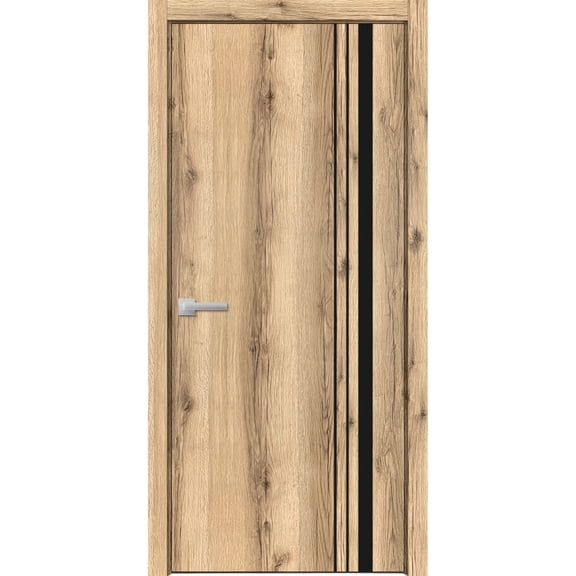 Modern Wood Interior Pre-Hung Door with Hardware | Planum 0011 Oak | Single Panel Frame Trims | Bathroom Bedroom Sturdy Doors-24" x 96"