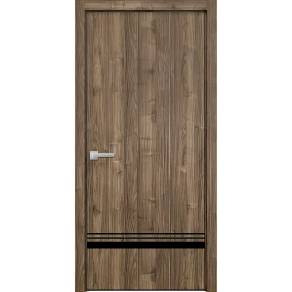 Modern Wood Interior Pre-Hung Door with Hardware | Planum 0012 Walnut | Single Panel Frame Trims | Bathroom Bedroom Sturdy Doors-18" x 84"