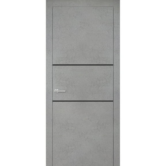 Modern Wood Interior Pre-Hung Door with Hardware | Planum 0014 Concrete | Single Panel Frame Trims | Bathroom Bedroom Sturdy Doors-18" x 84"