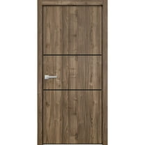 Modern Wood Interior Pre-Hung Door with Hardware | Planum 0014 Walnut | Single Panel Frame Trims | Bathroom Bedroom Sturdy Doors-18" x 84"