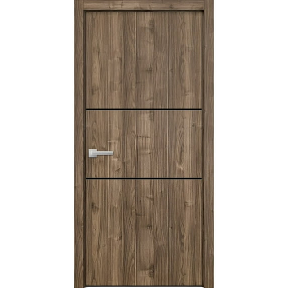 Modern Wood Interior Pre-Hung Door with Hardware | Planum 0014 Walnut | Single Panel Frame Trims | Bathroom Bedroom Sturdy Doors-24" x 96"