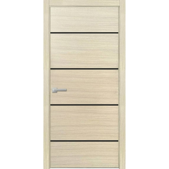 Modern Wood Interior Pre-Hung Door with Hardware | Planum 0015 Natural Veneer | Single Panel Frame Trims | Bathroom Bedroom Sturdy Doors-42" x 96"
