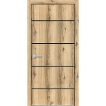 Modern Wood Interior Pre-Hung Door with Hardware | Planum 0015 Oak | Single Panel Frame Trims | Bathroom Bedroom Sturdy Doors-18" x 84"
