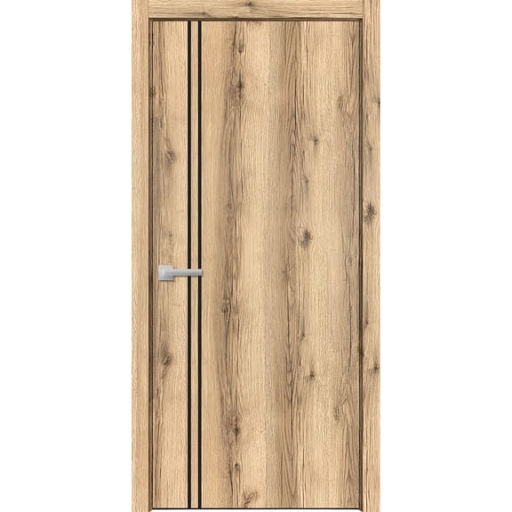 Modern Wood Interior Pre-Hung Door with Hardware | Planum 0016 Oak | Single Panel Frame Trims | Bathroom Bedroom Sturdy Doors-24" x 96"