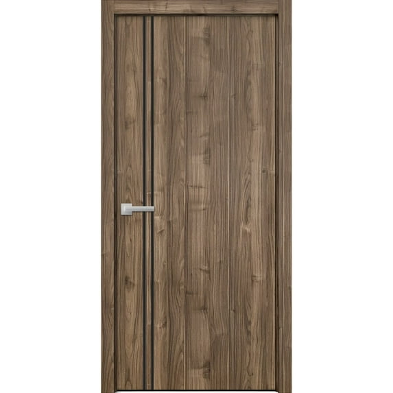 Modern Wood Interior Pre-Hung Door with Hardware | Planum 0016 Walnut | Single Panel Frame Trims | Bathroom Bedroom Sturdy Doors-42" x 80"