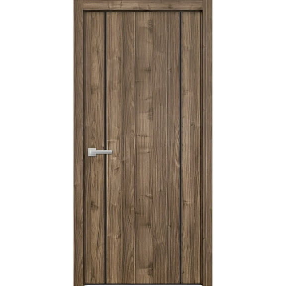 Modern Wood Interior Pre-Hung Door with Hardware | Planum 0017 Walnut | Single Panel Frame Trims | Bathroom Bedroom Sturdy Doors-18" x 84"