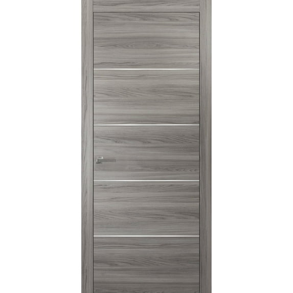 Modern Wood Interior Pre-Hung Door with Hardware | Planum 0020 Ginger Ash | Single Panel Frame Trims | Bathroom Bedroom Sturdy Doors-30" x 96"