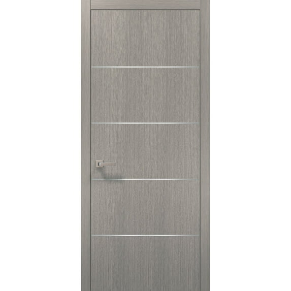 Modern Wood Interior Pre-Hung Door with Hardware | Planum 0020 Grey Oak | Single Panel Frame Trims | Bathroom Bedroom Sturdy Doors-36" x 96"