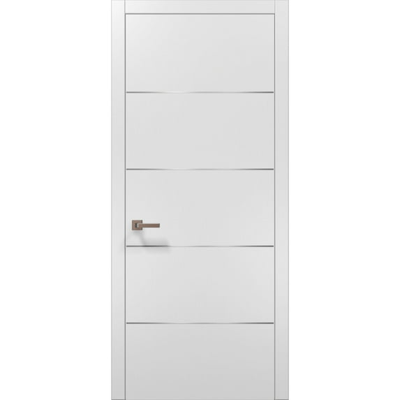 Modern Wood Interior Pre-Hung Door with Hardware | Planum 0020 White Silk | Single Panel Frame Trims | Bathroom Bedroom Sturdy Doors-30" x 80"