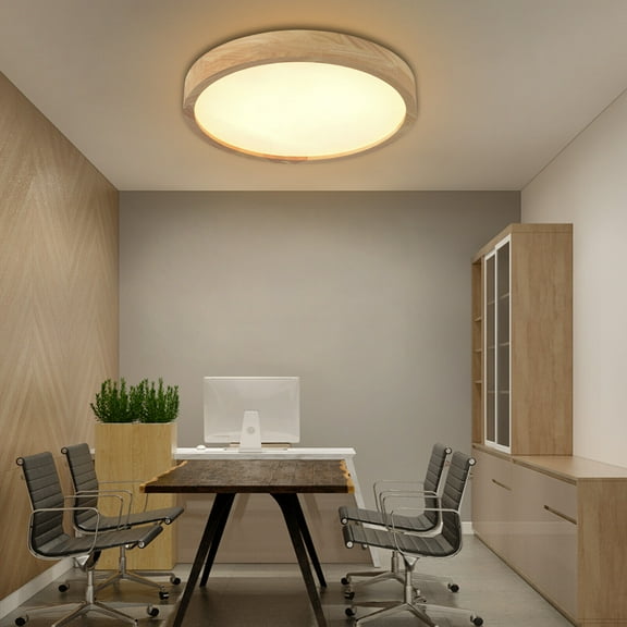 Modern Wood LED Ceiling Light Fixture Simple Log Flush Mount Round Ceiling Lamp