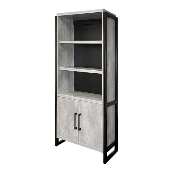 Modern Wood Laminate Bookcase With Doors Bookcase Fully Assembled Concrete Gray
