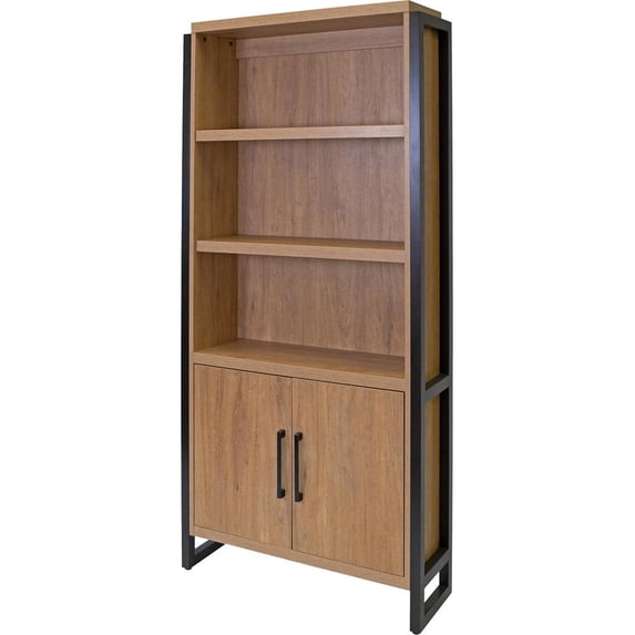 Modern Wood Laminate Bookcase With Doors Fully Assembled Light Brown