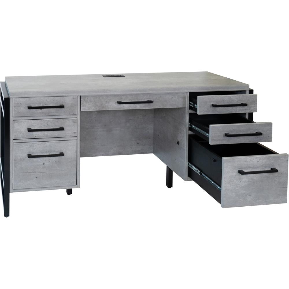 Modern Wood Laminate Office Desk Fully Assembled Concrete Gray
