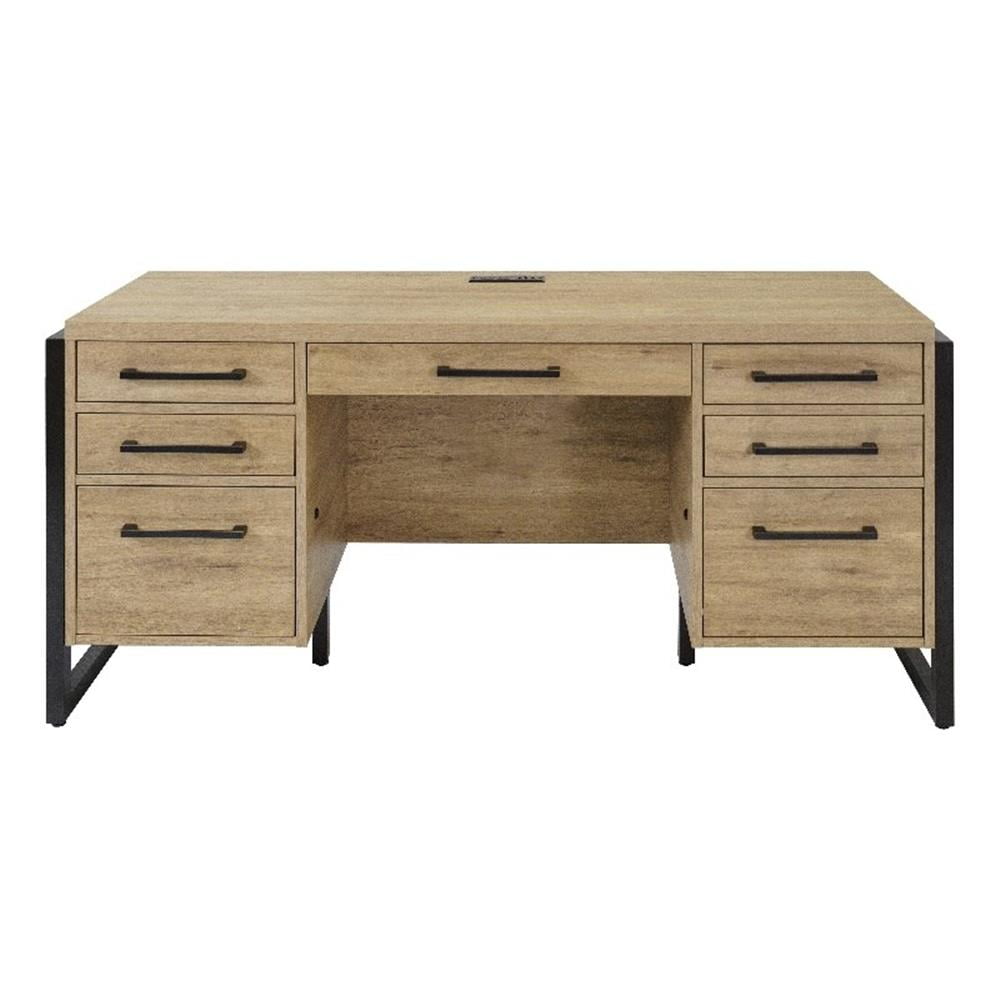 Modern Wood Laminate Office Desk Fully Assembled Light Brown