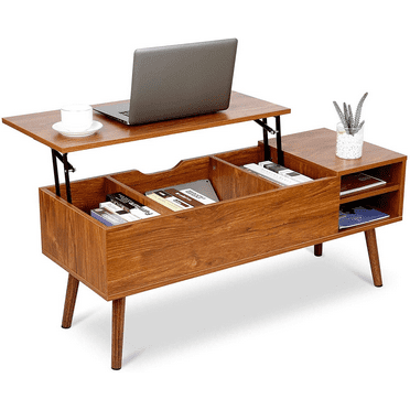 ZENY Wooden Mid Century Coffee Table with Open Storage Shelf Vintage ...