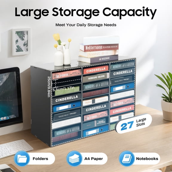 Modern Wood Literature Organizer File Sorter Paper Storage Holder 27 Slots (per 400 A4for Home, Office