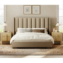 Modern Wood Nightstand Set of 2 with Drawers ,Curved Mid-Century End Table with Built-In Charging Station for Bedroom, Living Room,Entryway