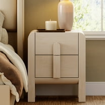 Modern Wood Nightstand with 2 Drawers ,Curved Mid-Century End Table with Built-In Charging Station for Bedroom, Living Room,Entryway