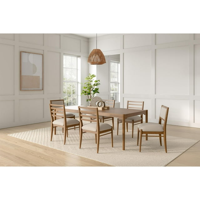 Modern Wood Rectangular Kitchen Dining Table with Six Chairs Brown ...