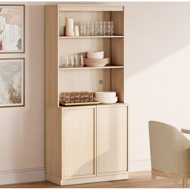 Modern Wood Sideboard Buffet with Doors & Adjustable Shelves, 72 inch Tall Storage Cabinet for Dining Room Kitchen,Beige
