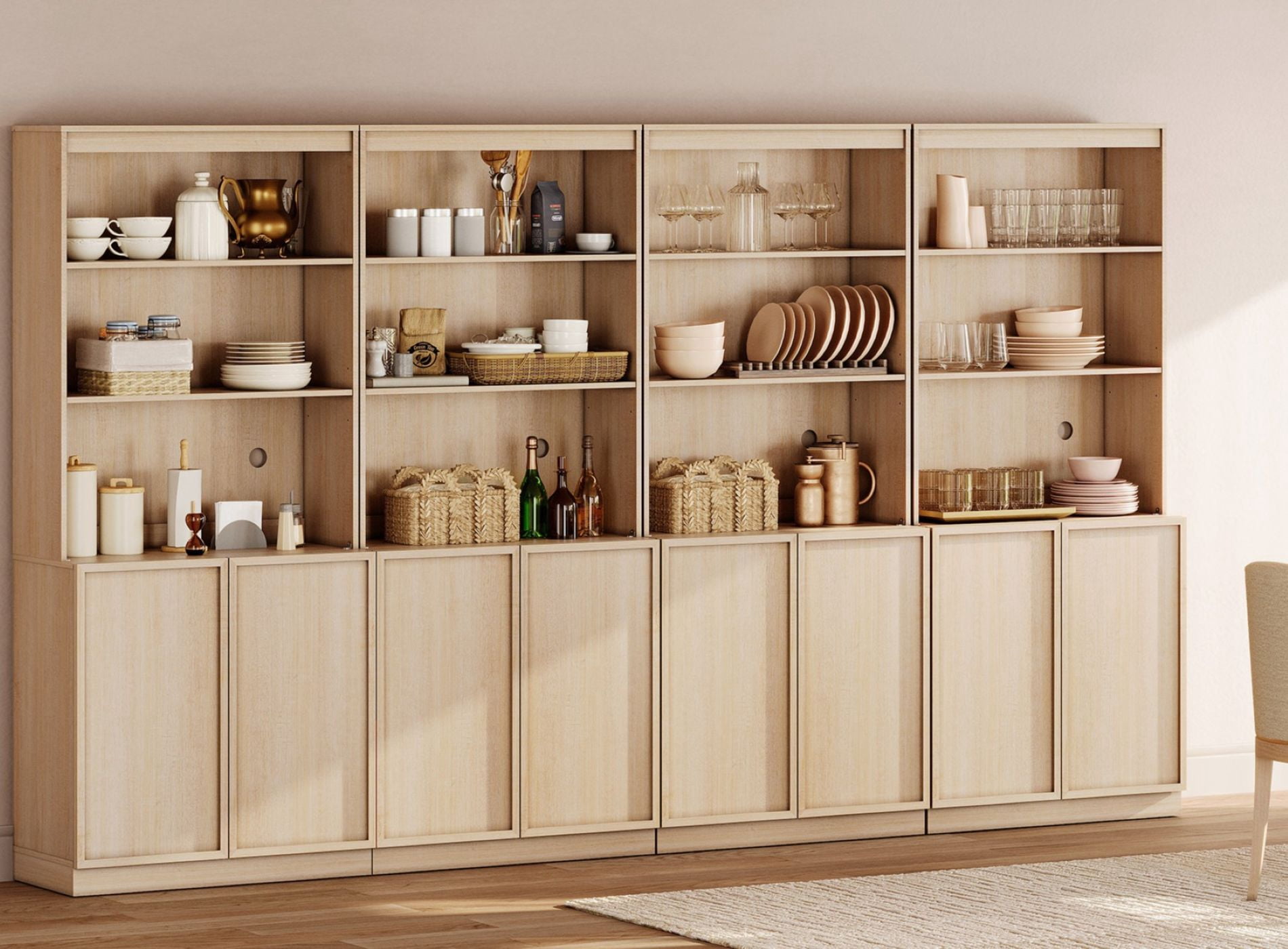 Modern Wood Sideboard Buffet with Doors & Adjustable Shelves, 72" Tall Storage Cabinet for Dining Room Kitchen,Beige
