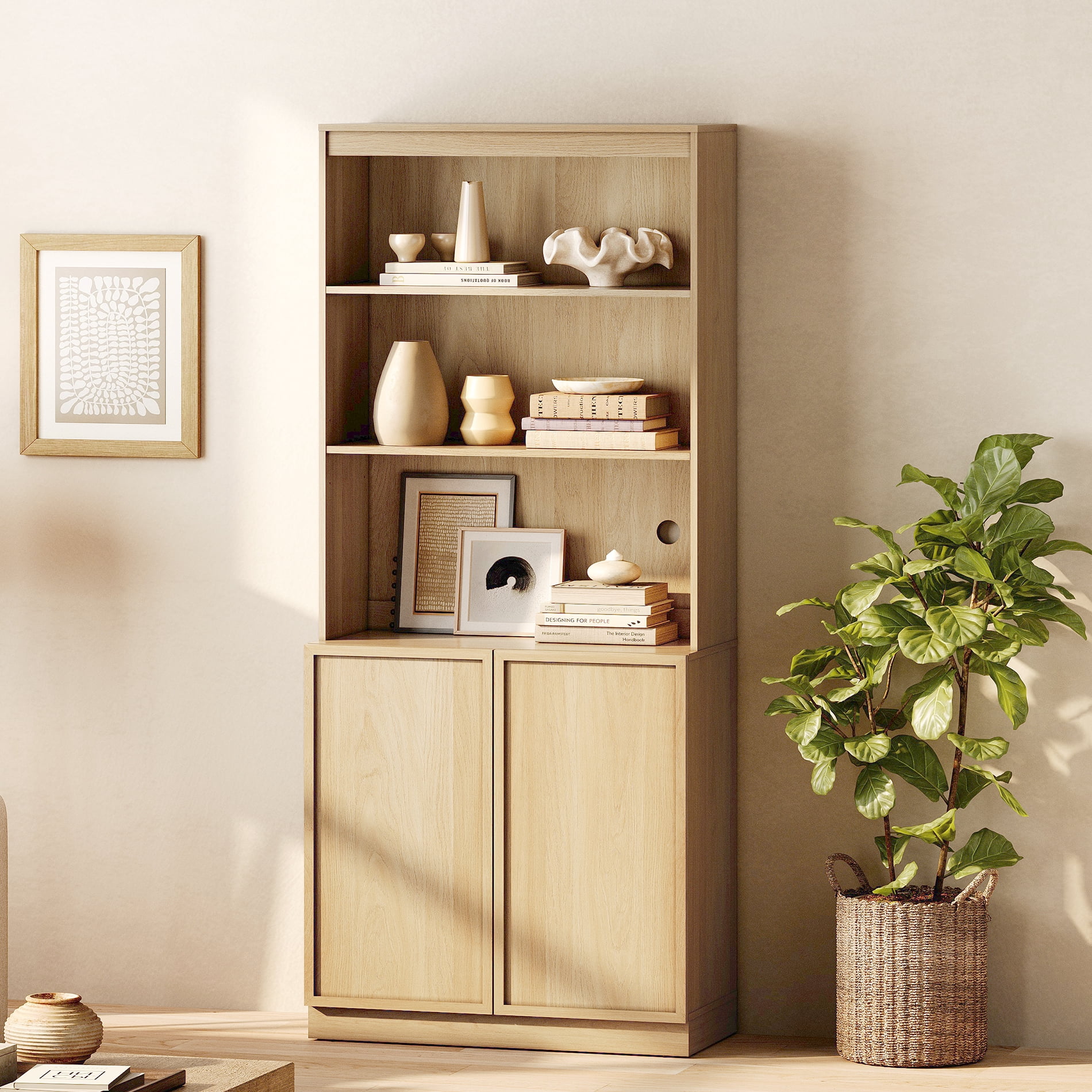 Modern Wood Sideboard Buffet with Doors & Adjustable Shelves, 72" Tall Storage Cabinet for Dining Room Kitchen,Oak