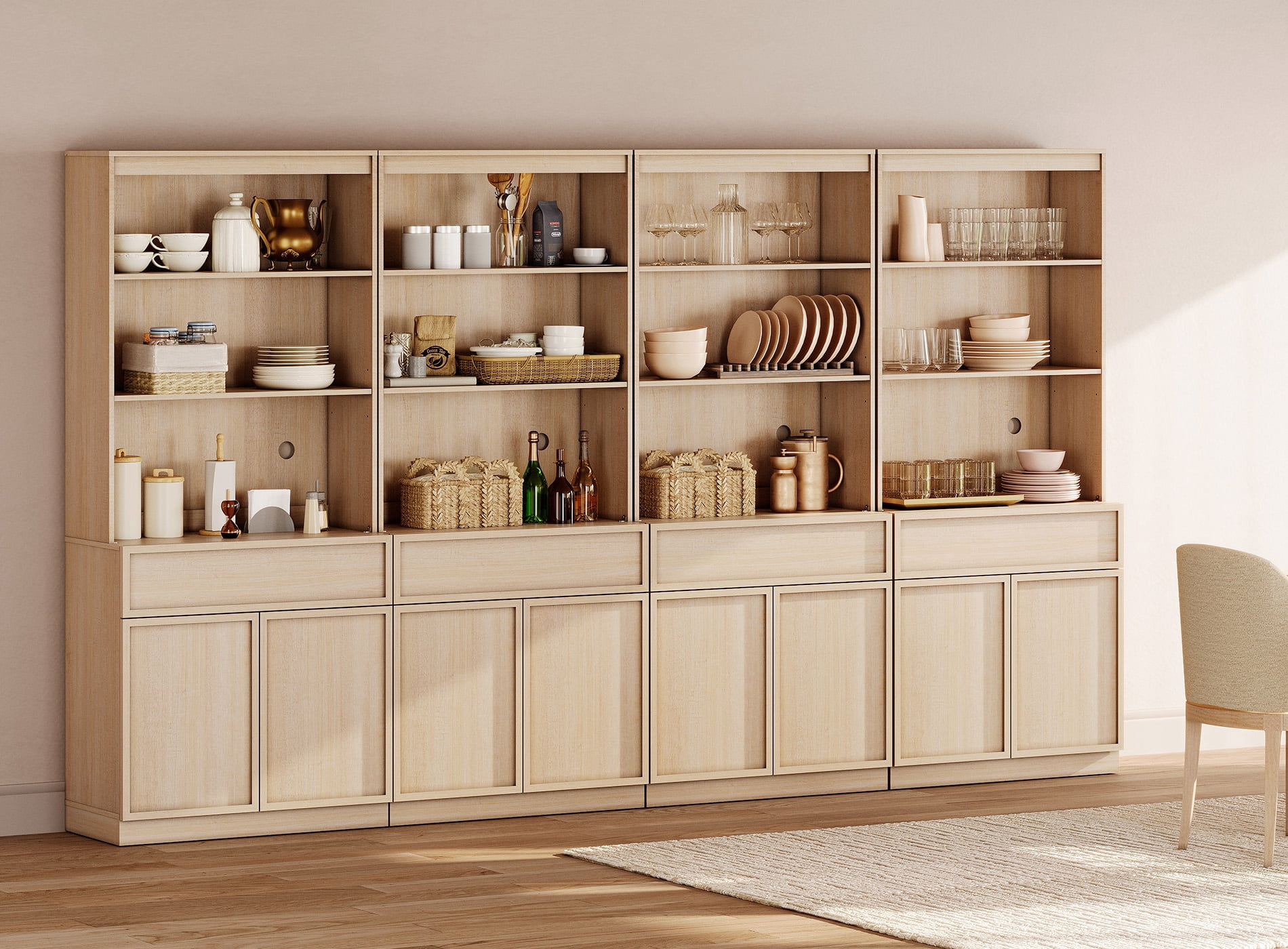 Modern Wood Sideboard Buffet with Doors, Drawers & Adjustable Shelves, 72" Tall Storage Cabinet for Dining Kitchen,Beige