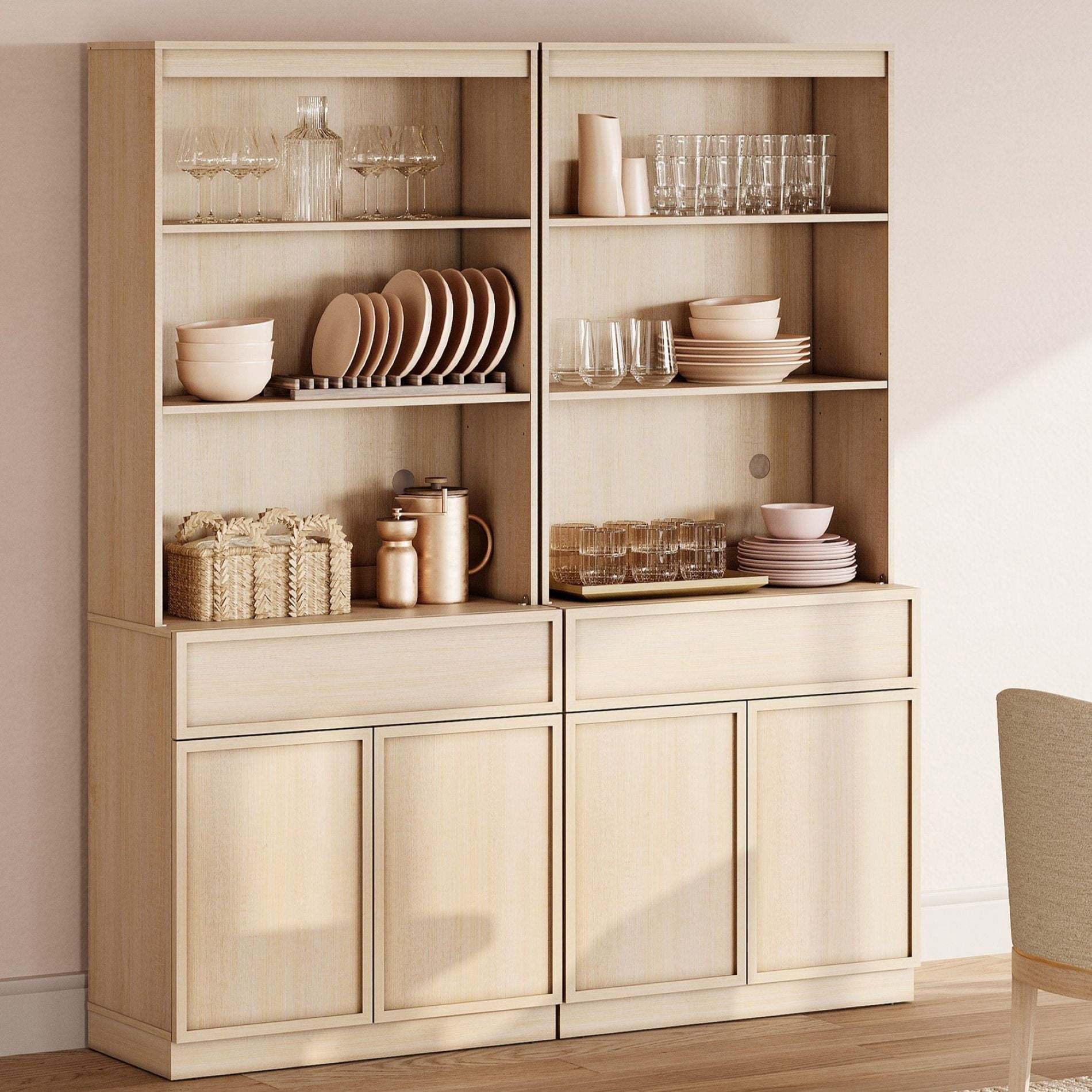 Modern Wood Sideboard Buffet with Doors, Drawers & Adjustable Shelves, 72" Tall Storage Cabinet for Dining Kitchen,Beige