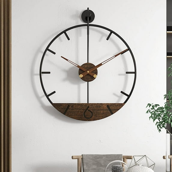 Modern Wood Walnut Dial Wall Clock, Large Simple Wall Decor Metal Frame Silent Non Ticking Clock for Living Room Decor, Kitchen, Bedroom, Study Decoration, Handmade Home Gift Idea, 26.4in