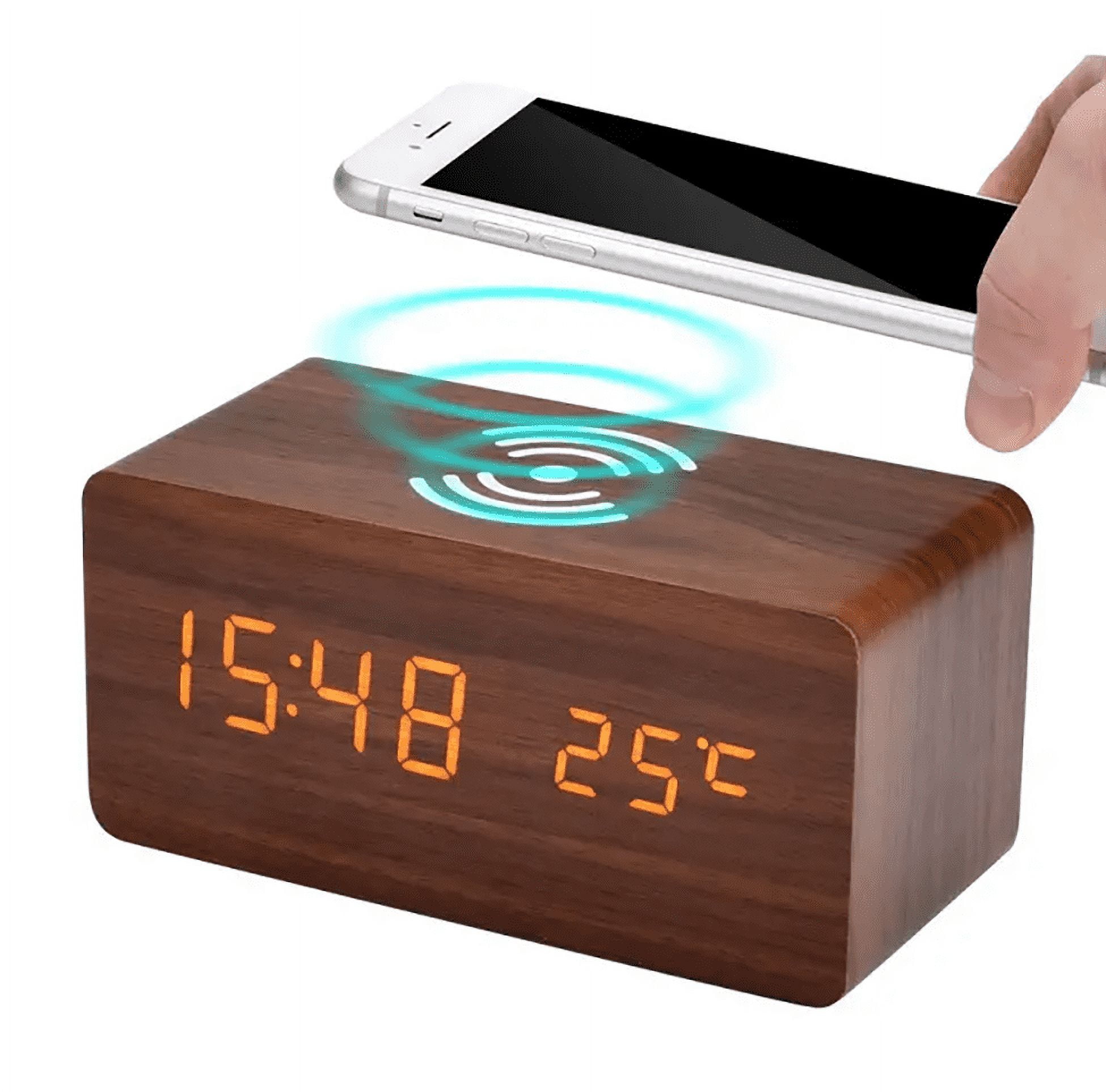 Modern Wooden Alarm Clock with Qi Wireless Charger For iPhone Samsung with  Temperature Display - Walmart Business Supplies, image size:1950x1926