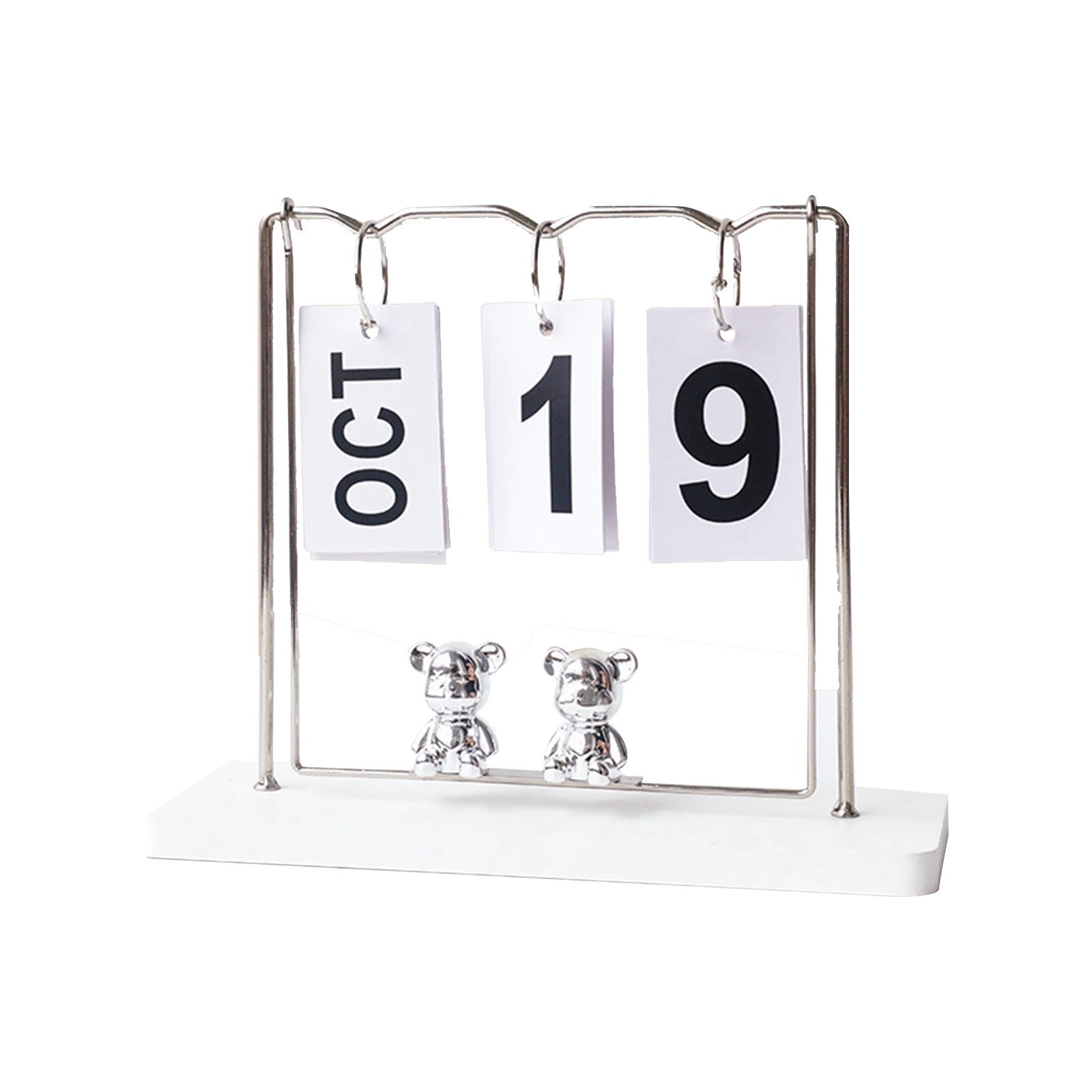 Modern Wooden Bear Page Flip Calendar Holder Natural Wood Desk Calendar And Display Stand For