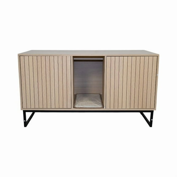 Modern Wooden Cat House with Scratching Mat - 47.64" x 21.46" x 25.98", 76.4 lbs