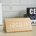 thumbnail image 1 of Modern Wooden Digital LED Voice Activate Alarm Clock Thermometer Timer Calendar, 1 of 6