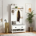 thumbnail image 1 of Modern Wooden Hallway Hall Tree With 2 Storage Drawers, 4 Coat Rack And Padded Seat, Entryway Shoe Bench Shelf Multifunctional , Seat Cushion Top Shelf, White, 1 of 6