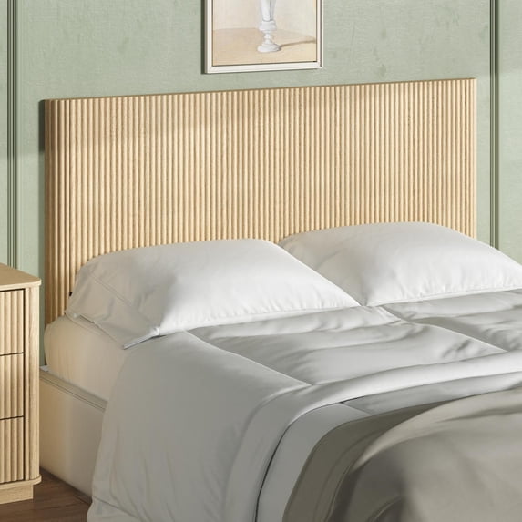 Modern Wooden Headboard with Arched Corrugated Design for Queen Bed, Vertical Grain Wall-Mount Headboard, Farmhouse Style, Easy Install, Oak