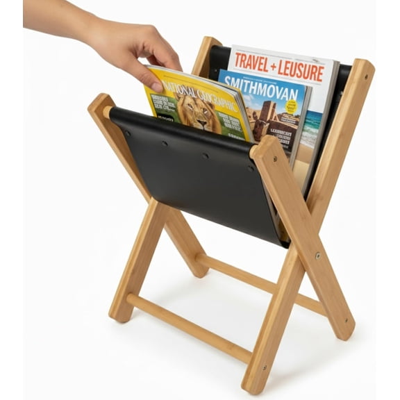 Modern Wooden Magazine Rack - Floor Standing Brochure Holder, Book Display Stand and Newspaper Organizer for Home, Bathroom & Office Decor
