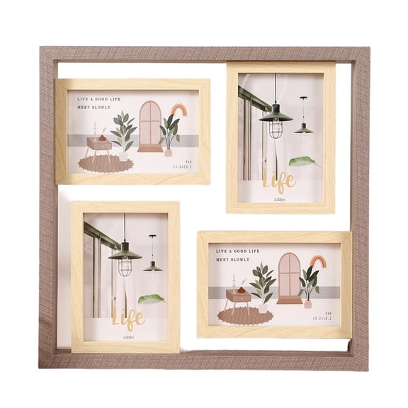 Modern Wooden Multi Photo Frame 4 Grid Display for Wall or Tabletop Home Office